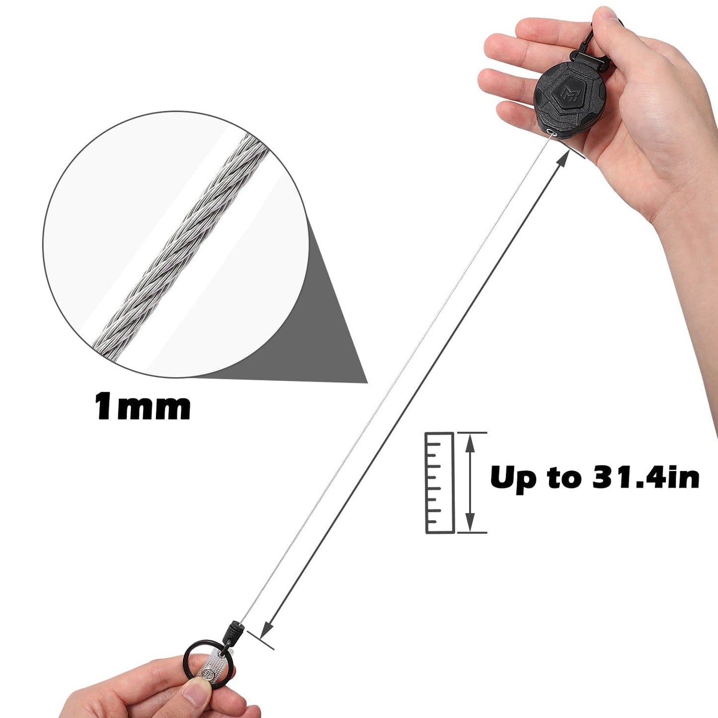 MNGARISTA Retractable Keychain, Heavy Duty Carabiner Badge Holder, rope length, 31.5'' Steel Retractable Cord