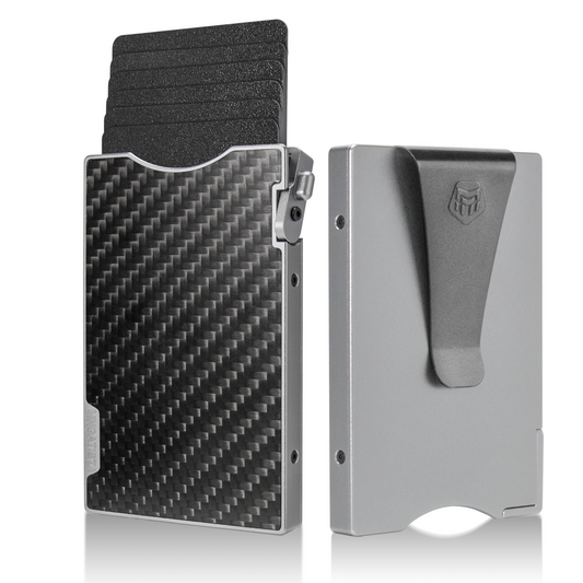 Mngarista pop-up metal card holder wallet, silvergun secrid metallic, Holding 6 cards. slim, thin