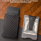 Mngarista pop-up metal card holder wallet,black secrid metallic, Holding 6 cards, Clip the dollars. On the woodgrain table
