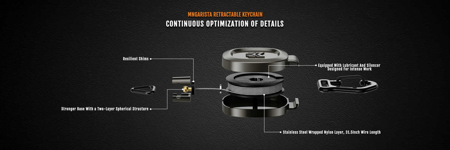 MNGARISTA Retractable Keychain 9OZ Textured, Disassembly diagram, Description of each component, continuous optimization of detalls