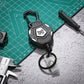 Retractable-Keychain-Carabiner-Holder-Tactical, instrument, usage scenario, Screwdriver, cutting tape, table mat with scale